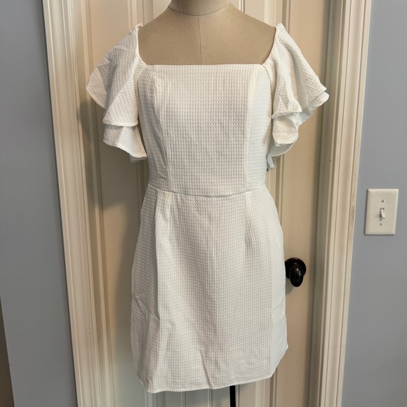 NEW She + Sky Large White Textured Mini Dress ~ Ruffle Sleeves Sorority Bride - Picture 1 of 6